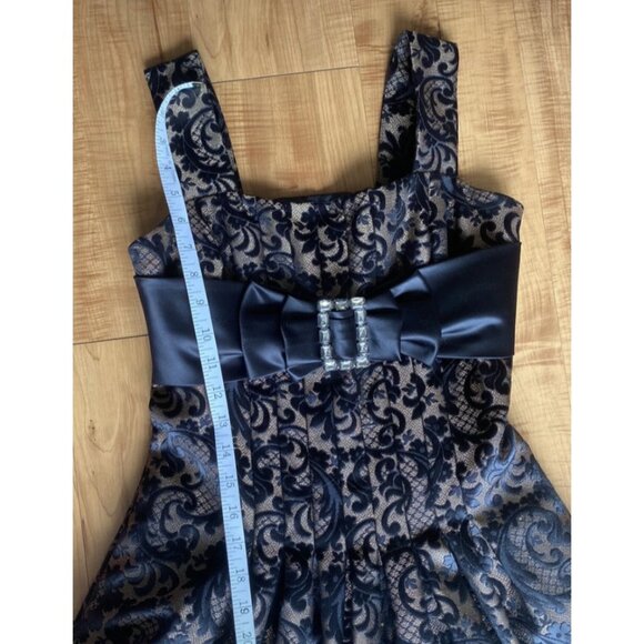 Jessica McClintock Dress Girls Size 6 Beige w Black Floral Pattern - Bow - Picture 4 of 9